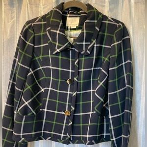 NEW Kate Spade Navy, Cropped, Windowpane, Jacket, Size 12